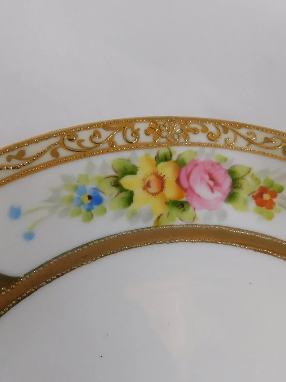 Noritake Lot of Five Floral Bread Plates with Beaded Gold Trim # 25058